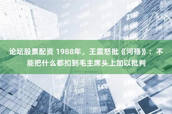 论坛股票配资 1988年，王震怒批《河殇》：不能把什么都扣到毛主席头上加以批判